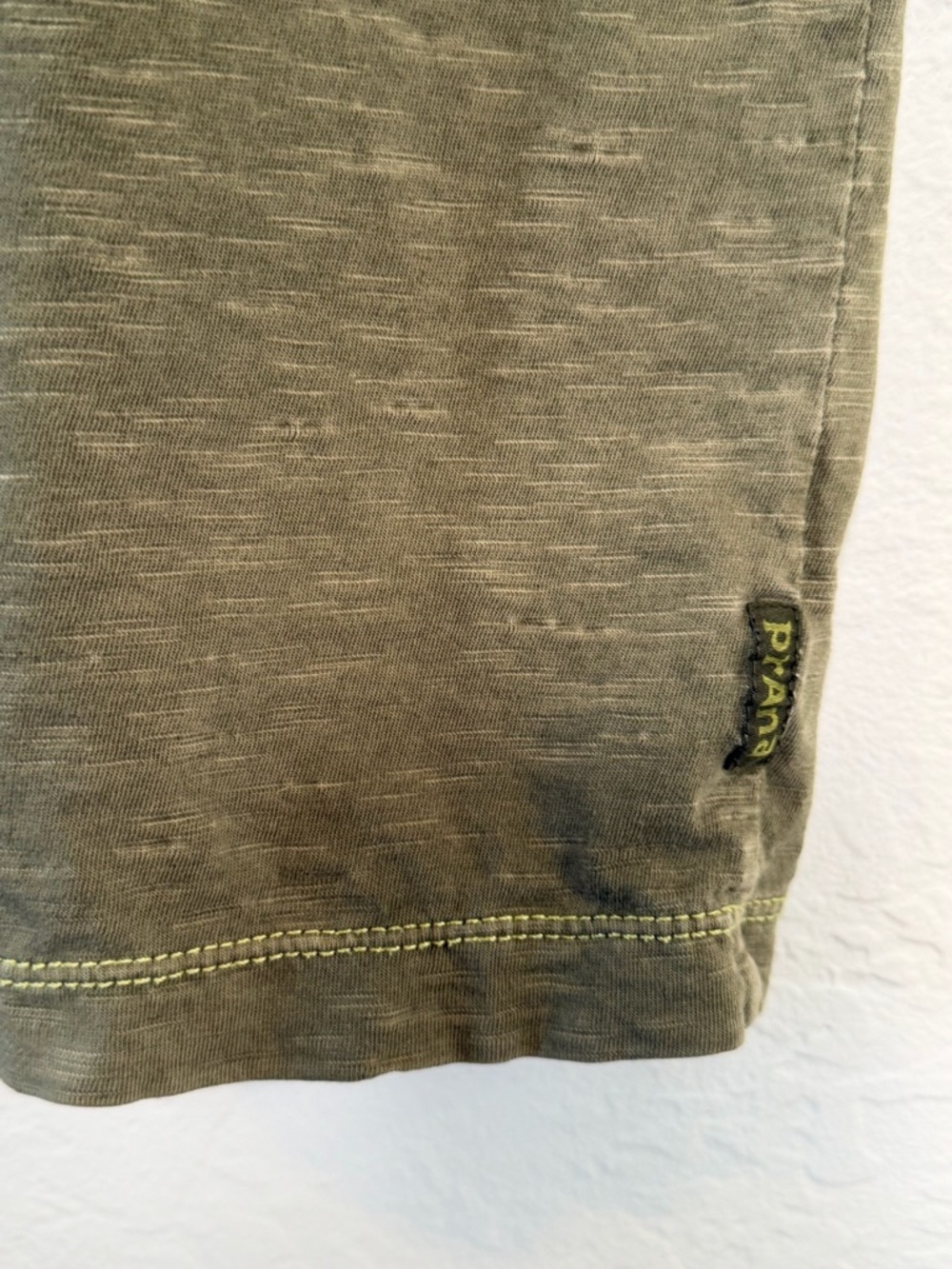 PrAna Olive Green Organic Cotton Short Sleeve Knit Button Down Men's Size M - Picture 6 of 13
